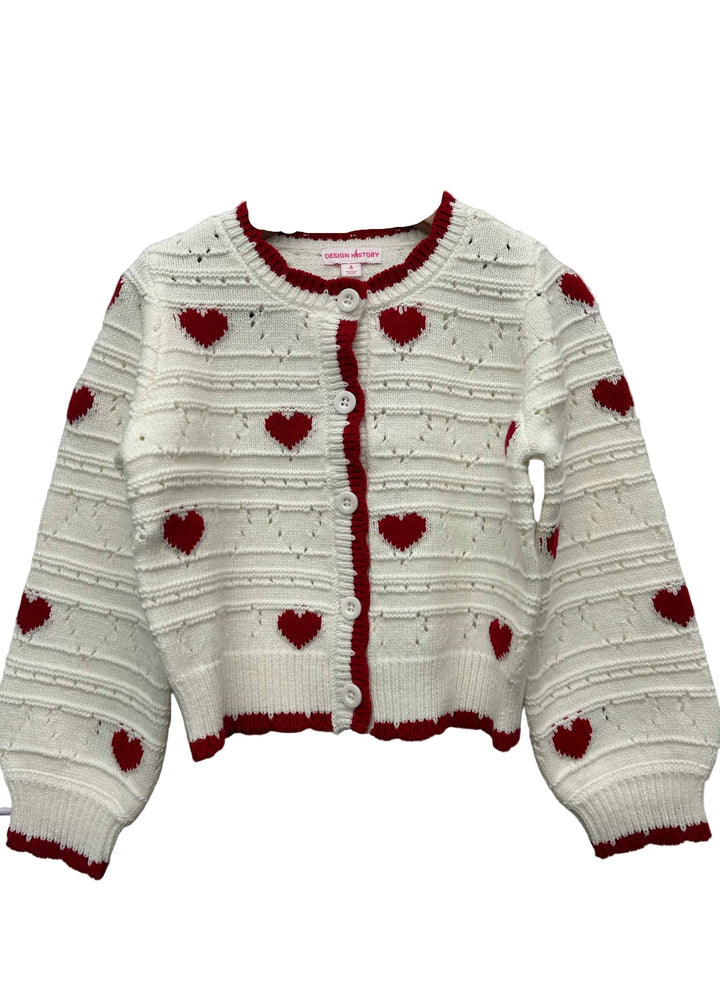 Design History White and Red Heart Cardigan