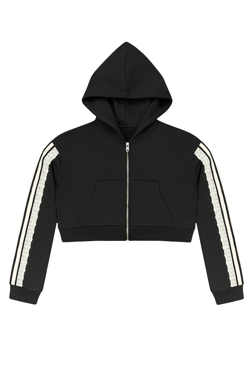 KatieJ Tommy Long Sleeve Track Crop Zip Hoodie with Lace Trim