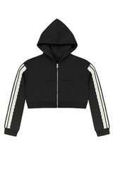 KatieJ Tommy Long Sleeve Track Crop Zip Hoodie with Lace Trim