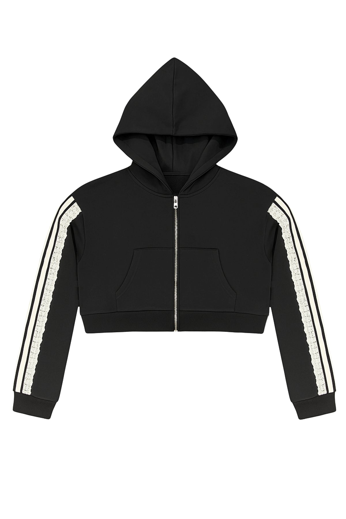 KatieJ Tommy Long Sleeve Track Crop Zip Hoodie with Lace Trim