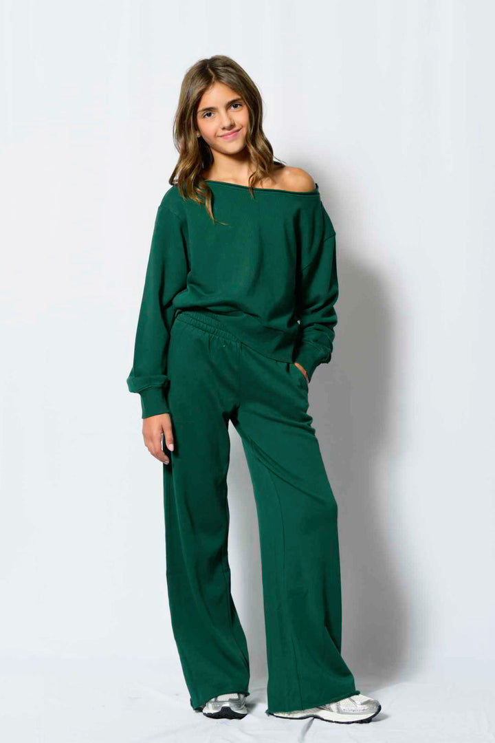 KatieJ Tween Tristan Vintage Style off Shoulder Crop Sweat Top
