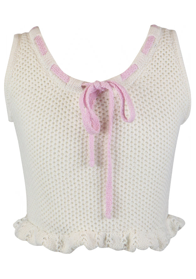fbz Off-White Knit Top with Pink Bow