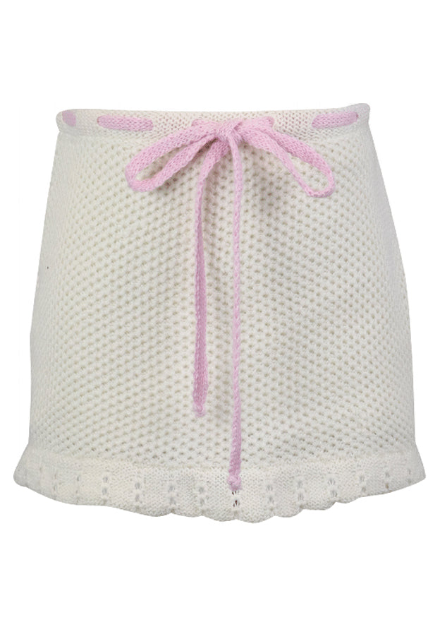 fbz Off-White Knit Skirt with Pink Bow