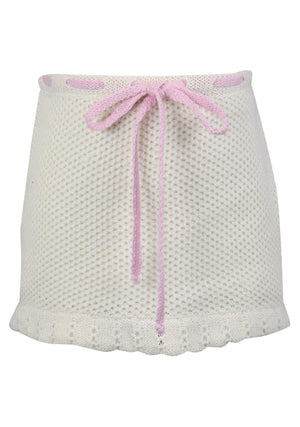 fbz Off-White Knit Skirt with Pink Bow