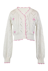 fbz Off-White Knit Sweater with Pink Hearts