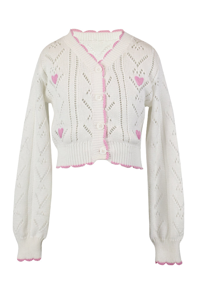 fbz Off-White Knit Sweater with Pink Hearts