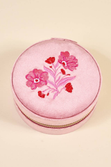 The Darling Effect Round Velvet Jewelry Case, Poppin' Petals Hot Pink