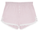 KatieJ Caprice Ballet Pink and White Striped Shorts with Lace Trim
