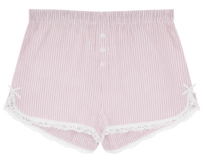 KatieJ Caprice Ballet Pink and White Striped Shorts with Lace Trim