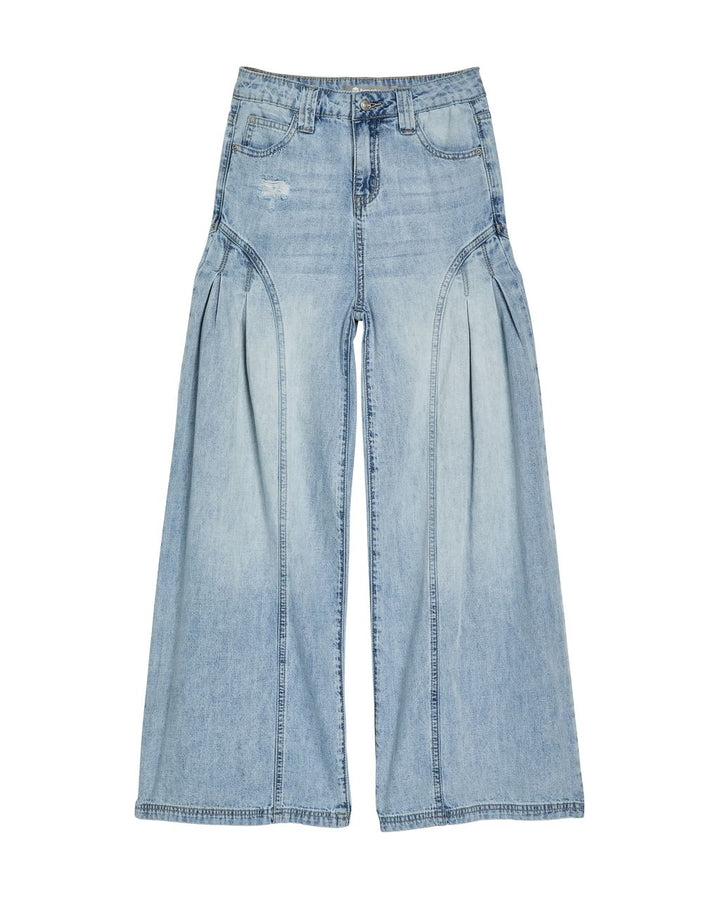 Tractr Pleated Side Wide Leg Pant, Light Indigo