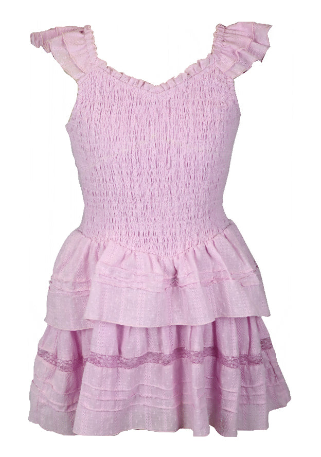 fbz Light Pink Dot Stripe Dress with Renda Lace Trim
