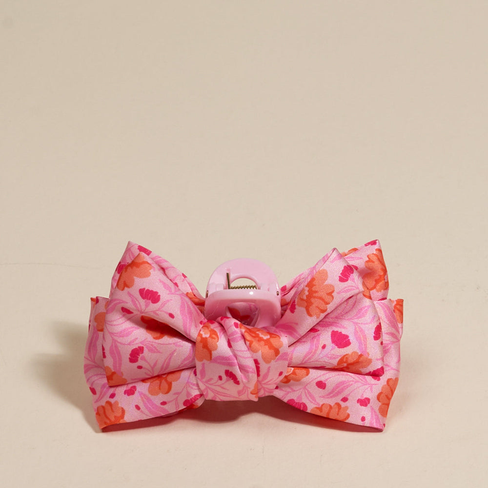 The Darling Effect Mini Satin Bow Claw Clip, Poppin' Petals Hot Pink