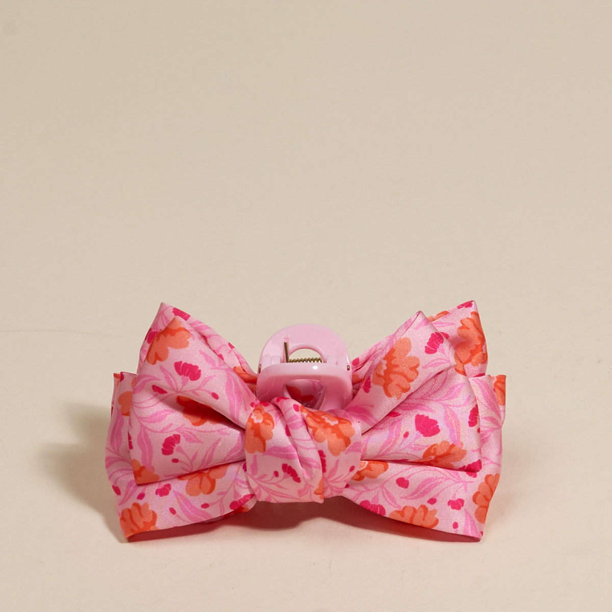 The Darling Effect Mini Satin Bow Claw Clip, Poppin' Petals Hot Pink