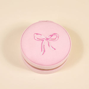 The Darling Effect Round Velvet Jewelry Case, Bow Pink