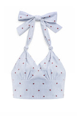 KatieJ Yvonne Printed Halter Top, Cherry Seersucker