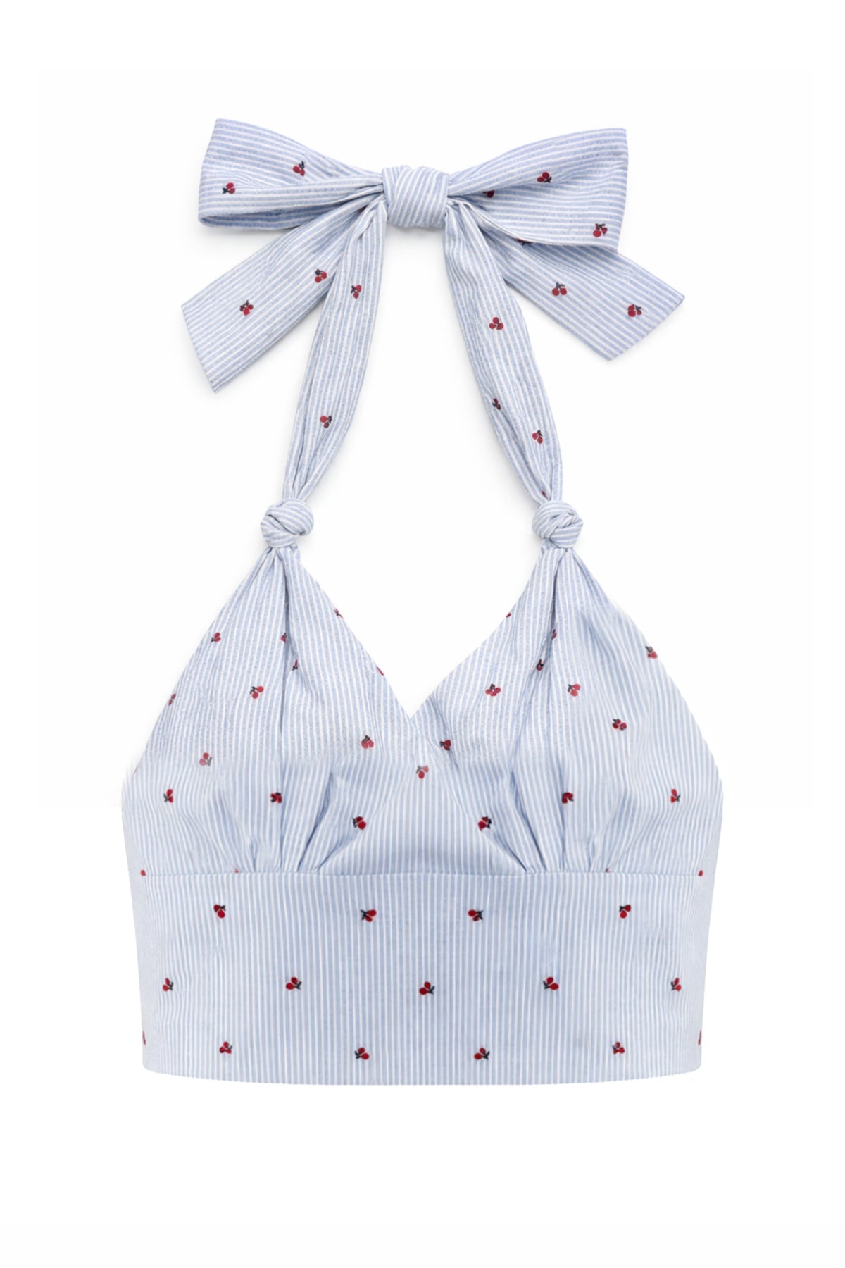 KatieJ Yvonne Printed Halter Top, Cherry Seersucker