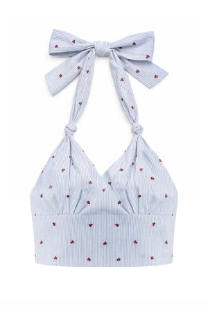 KatieJ Yvonne Printed Halter Top, Cherry Seersucker