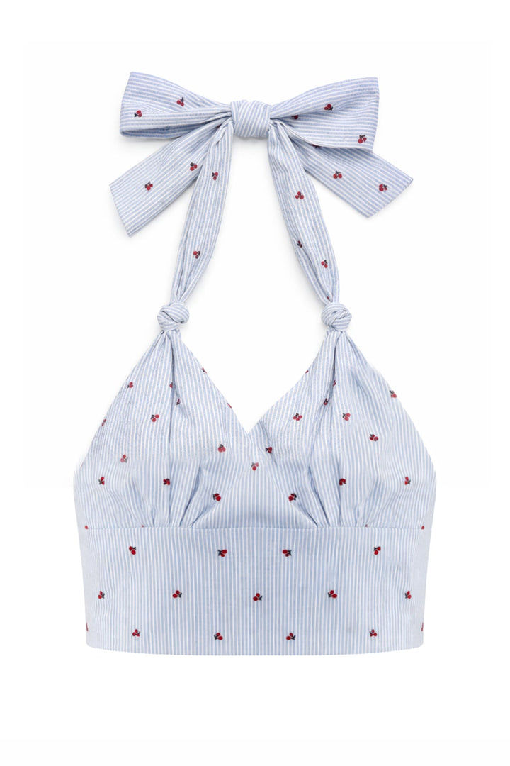 KatieJ Yvonne Printed Halter Top, Cherry Seersucker