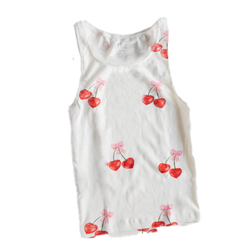 fbz White All Over Cherry with Bow Tank Top