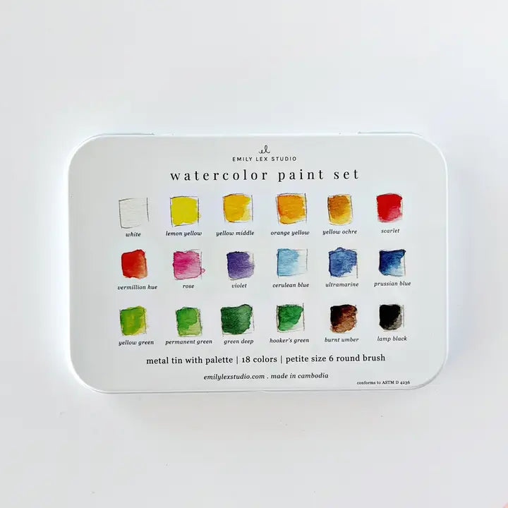 Emily Lex Watercolor Paint Set of 18 Colors with Brush