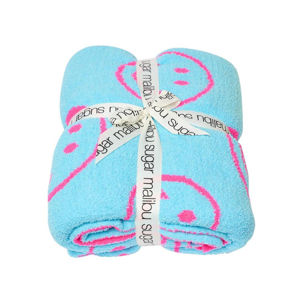 Malibu Sugar Smiley Face & Lightning Reversible Plush Throw Blankets