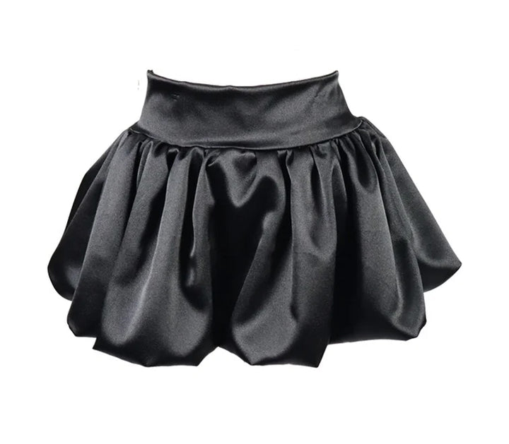 fbz Black Satin Shiny Stretch Bubble Skirt