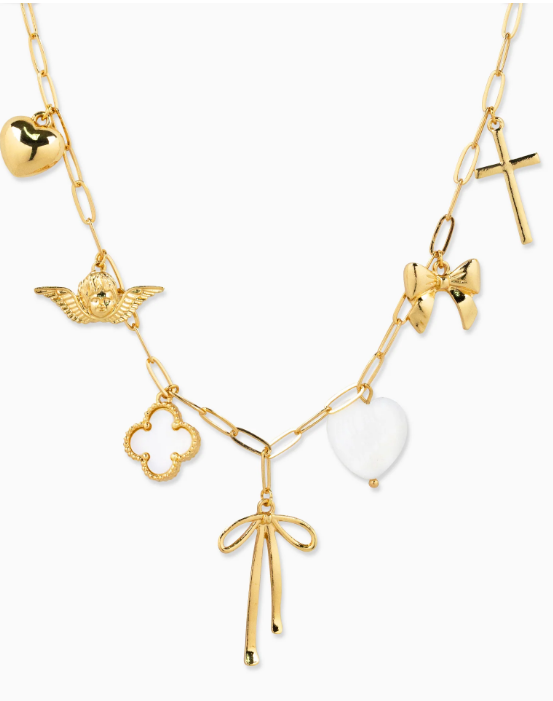 Chunky Bow Multi Gold Charm Necklace