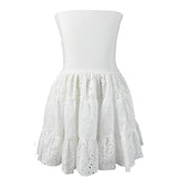 fbz White Strapless Eyelet Combo Dress