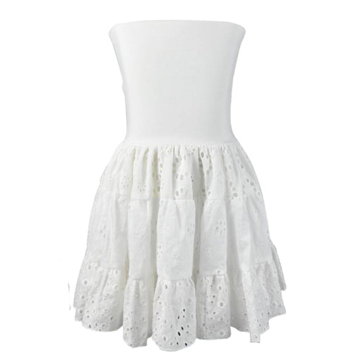 fbz White Strapless Eyelet Combo Dress