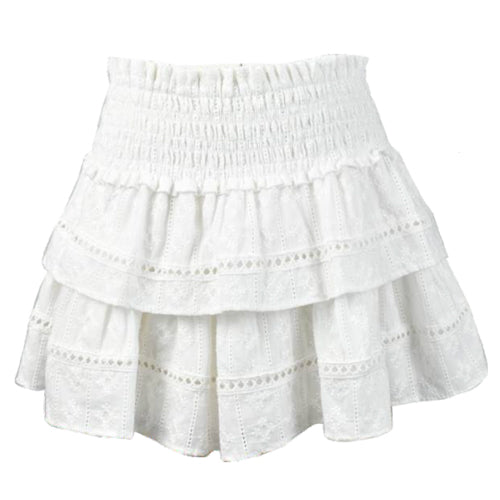 fbz White Floral Embroidered Lace Line Eyelet Skirt
