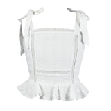fbz White Eyelet and Lace Stripe Bow Tie Top