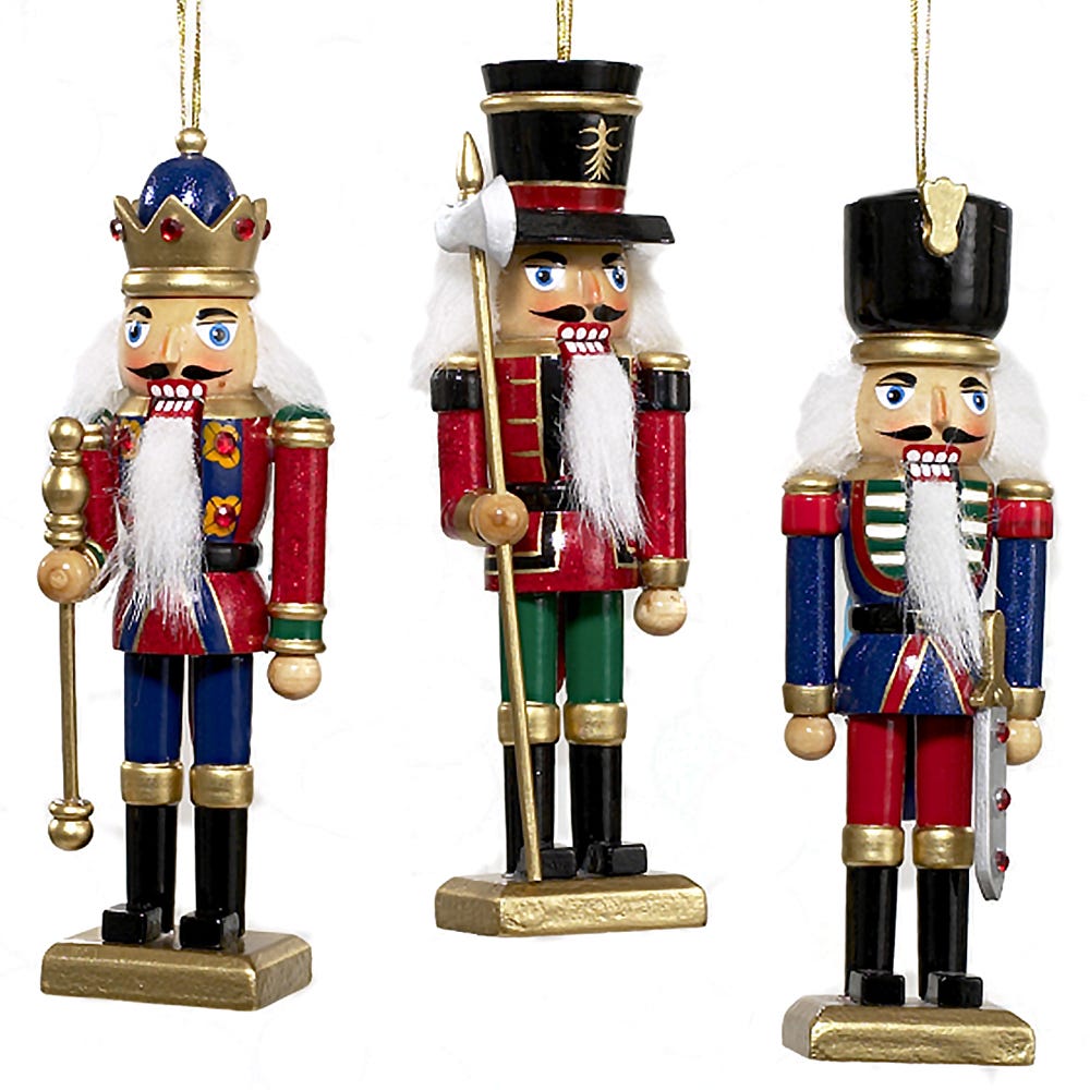 Kurt Adler 5" Classic Wooden Nutcracker Ornaments, 3 Assorted