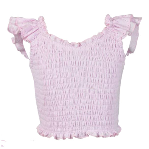 fbz Pink Pastel Eyelet Flutter sleeve Top