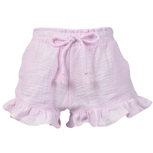 fbz Pink Pastel Cheese Cloth Ruffle with Tie Shorts