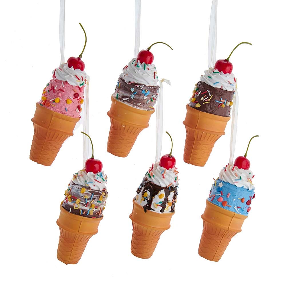 Kurt Adler Foam Ice Cream Cone Ornaments, 6 Assorted