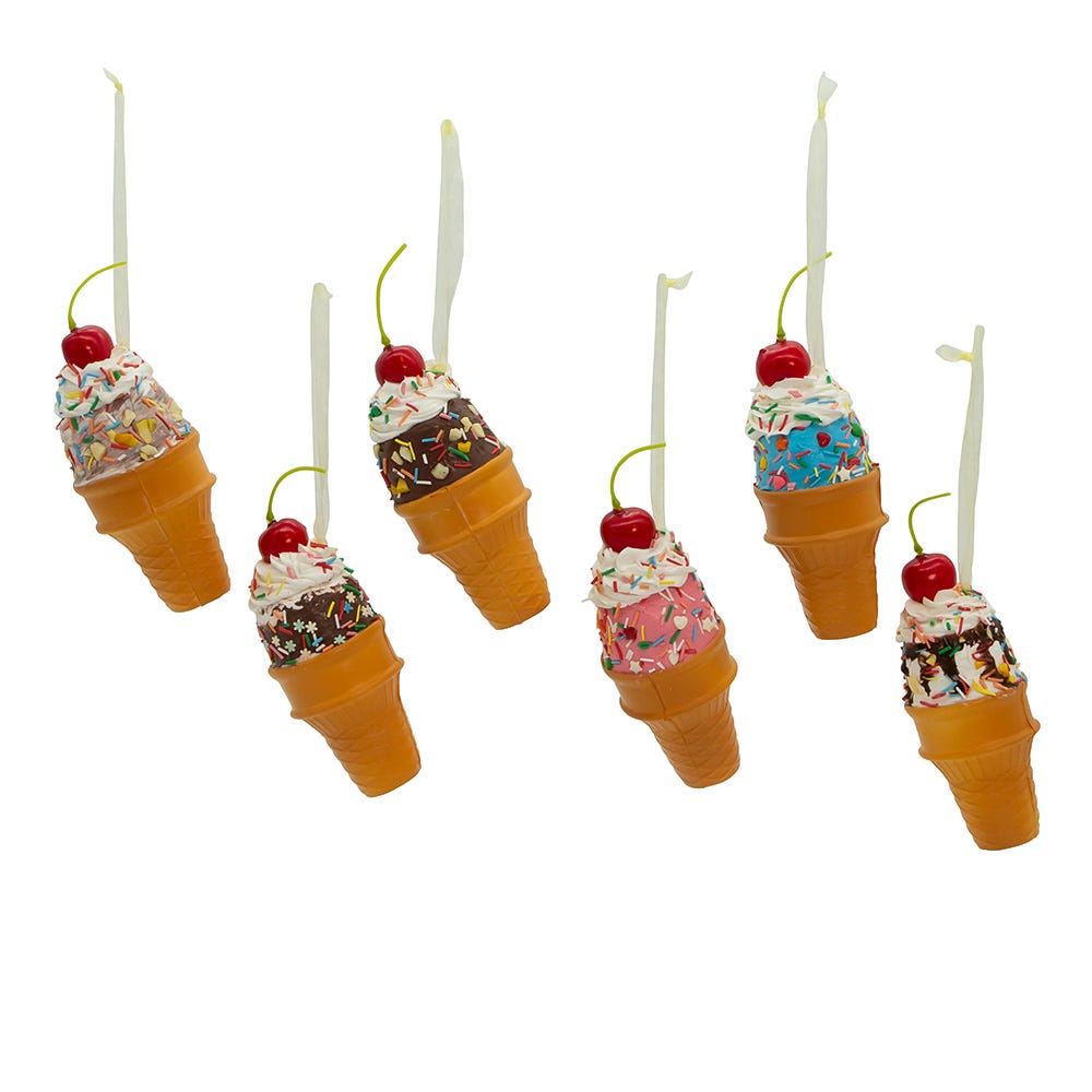 Kurt Adler Foam Ice Cream Cone Ornaments, 6 Assorted