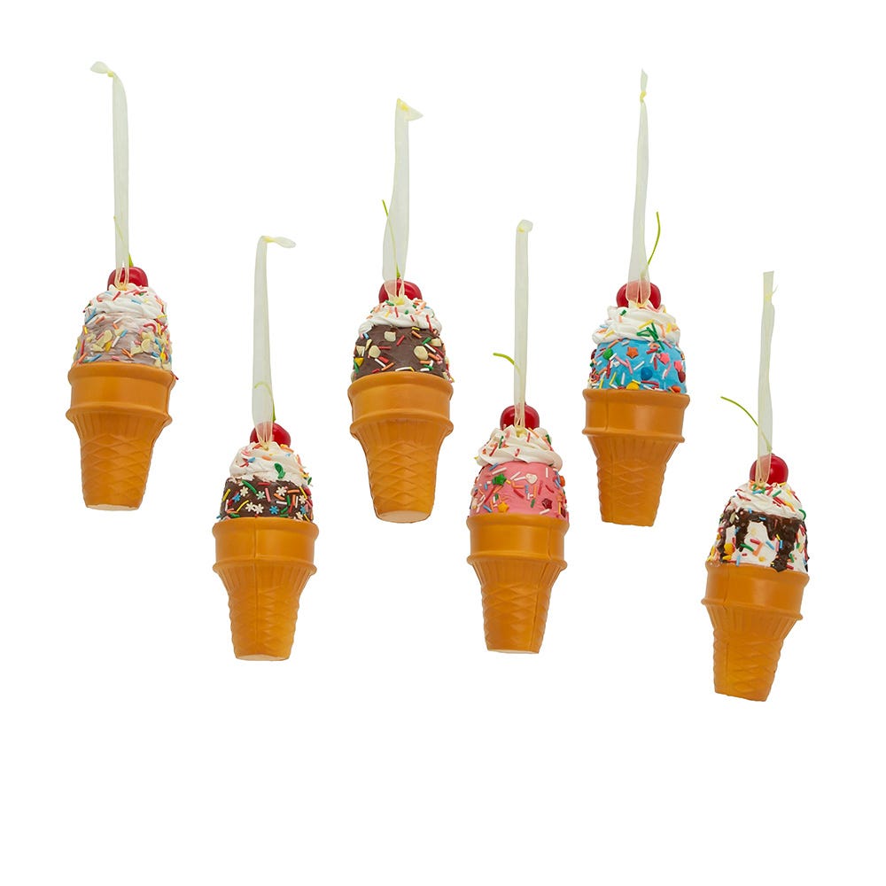 Kurt Adler Foam Ice Cream Cone Ornaments, 6 Assorted