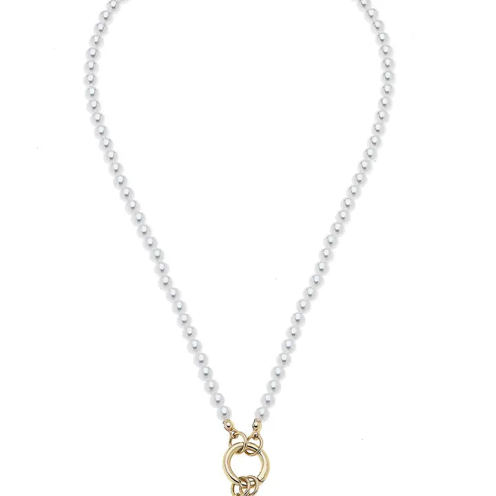 Teddy Pearl Beaded Charm Necklace Base in Ivory