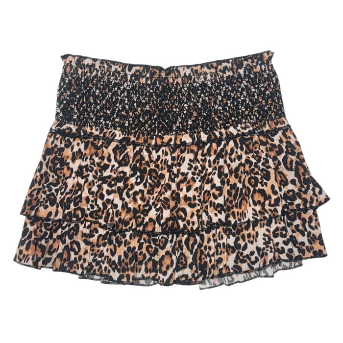 Dominique Smocked Waist Ruffle Skort, Leopard