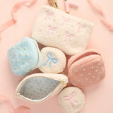 Teddy Pouch with Bows and Pearls, Pink
