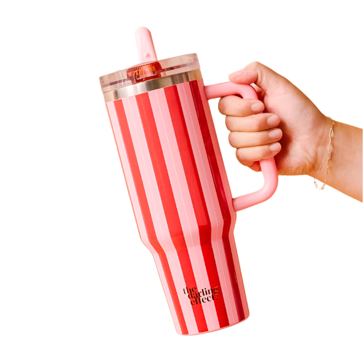 The Darling Effect 40 oz Lifestyle Flip Straw Tumbler, Peppermint Stripes