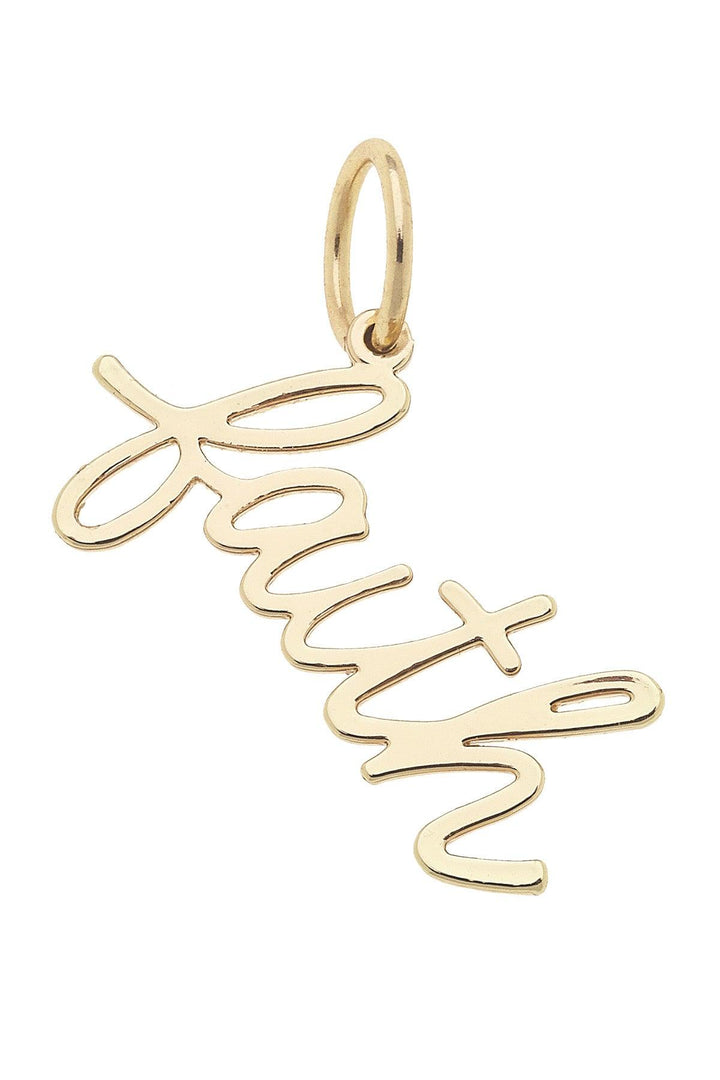 Canvas Style "Faith" Cursive Script Charm, Shiny Gold