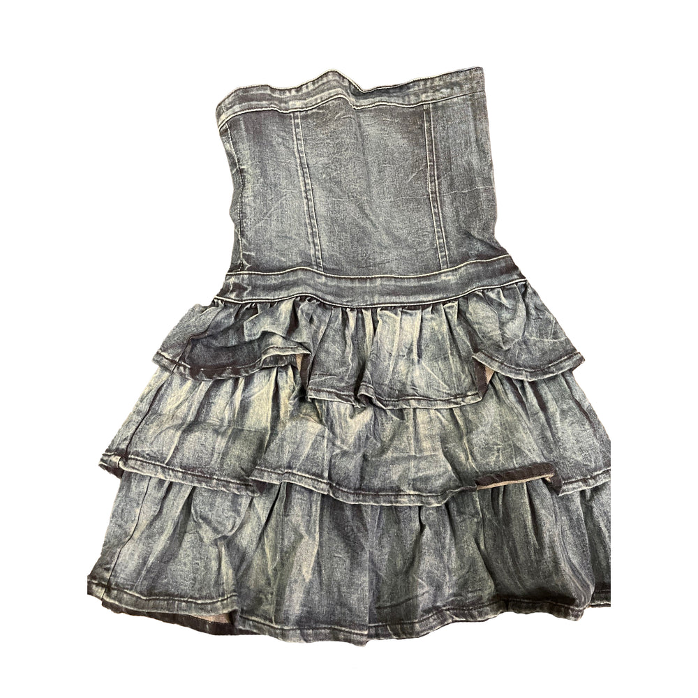 fbz Strapless Navy Distressed Denim Jean Dress