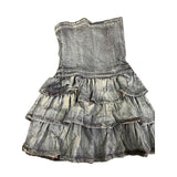 fbz Strapless Navy Distressed Denim Jean Dress