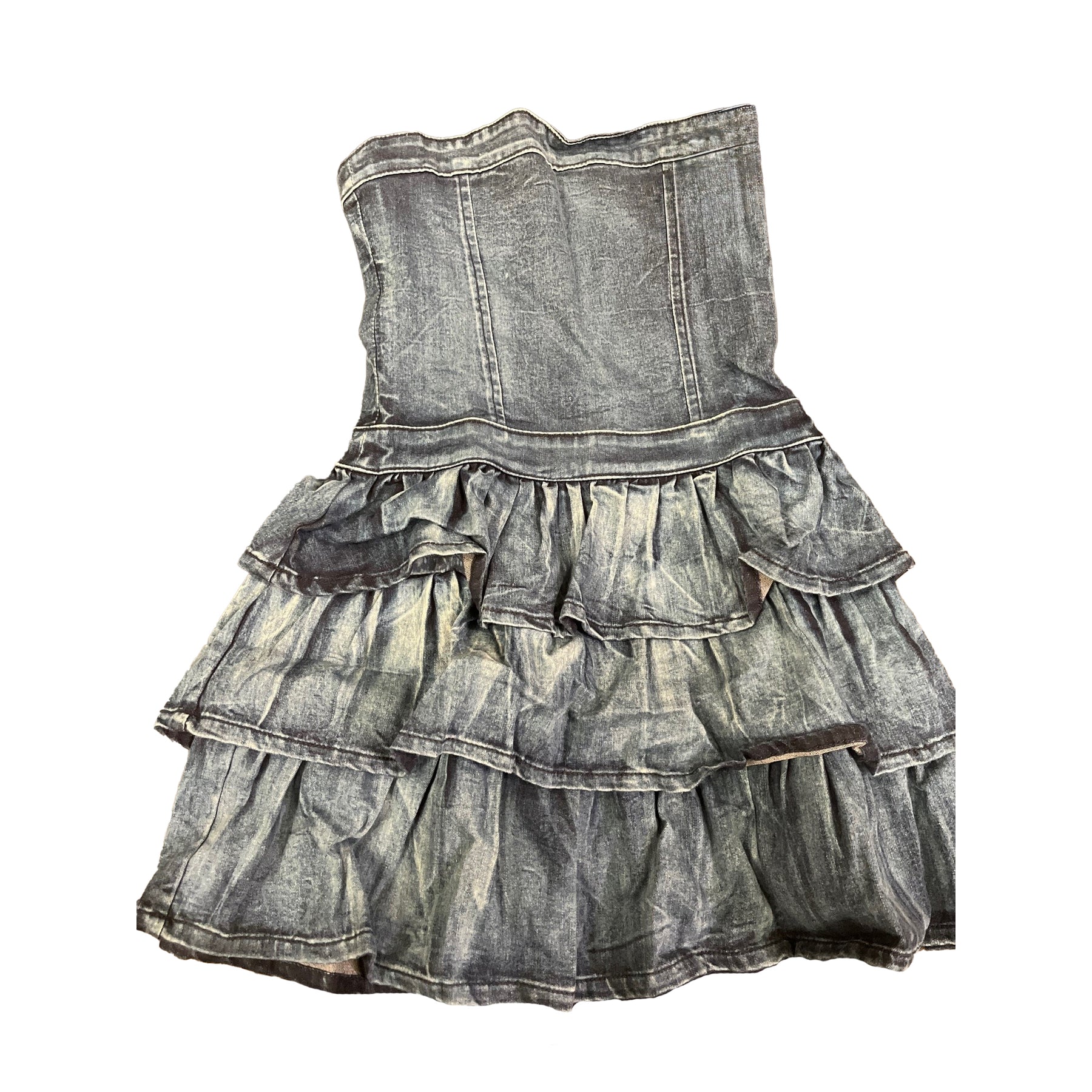 fbz Strapless Navy Distressed Denim Jean Dress