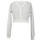 fbz White Crochet Open Knit Button Down Cardigan