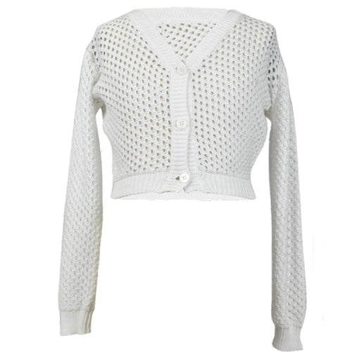 fbz White Crochet Open Knit Button Down Cardigan