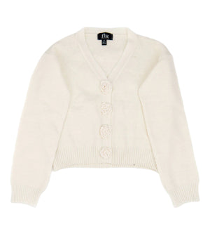 fbz Off White Knit Cardigan Sweater with Floral Buttons