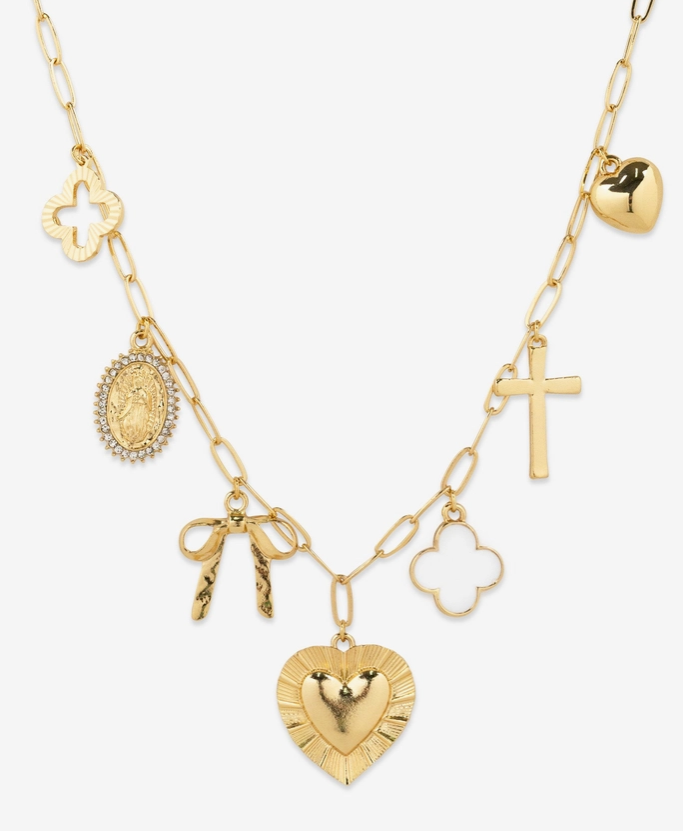 Heart Multi Gold Chunky Charm Necklace