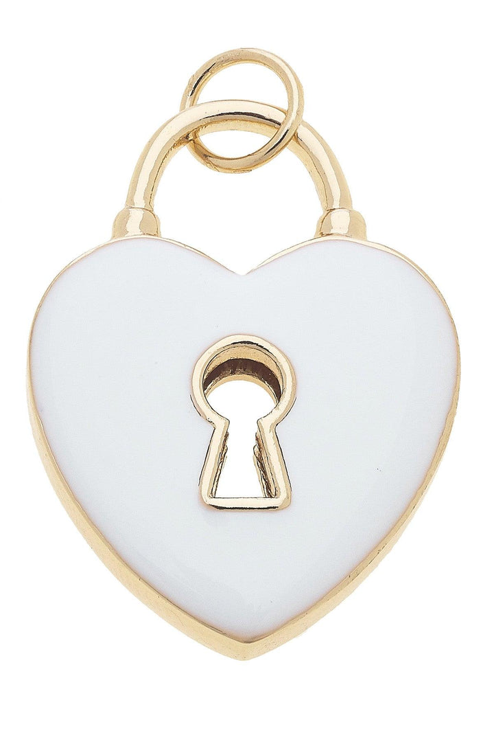 Canvas Style Heart Shaped Padlock Enamel Charm, White